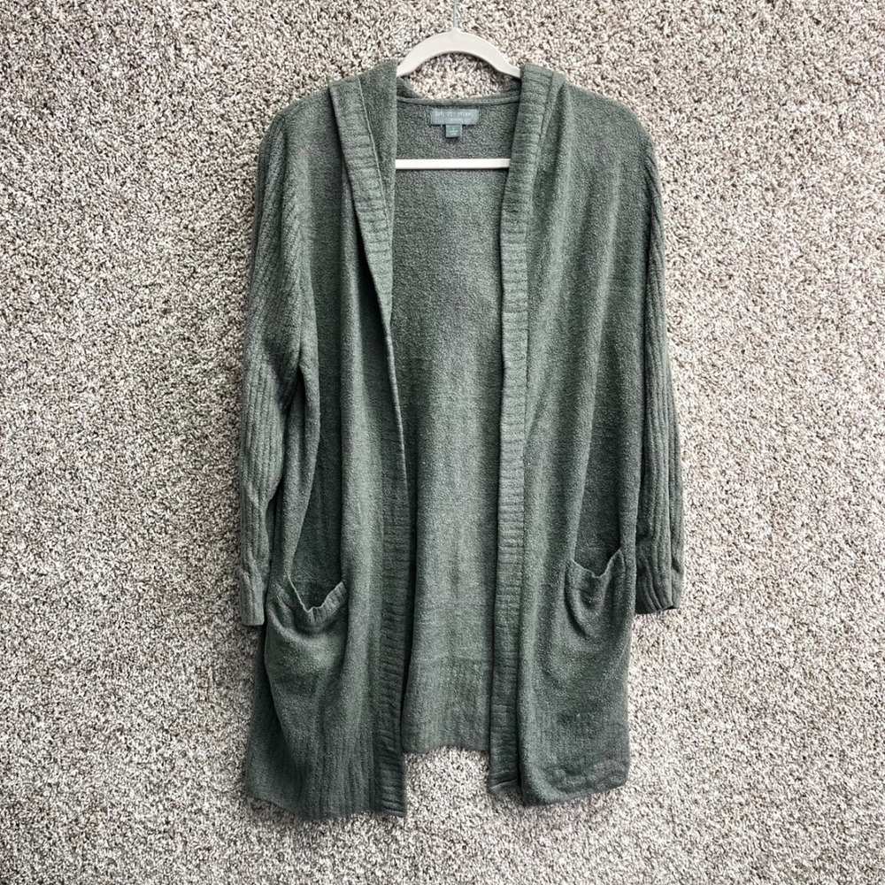 Barefoot Dreams Cardigan Women's L Green CozyChic Lite Relaxed Hooded Pocket